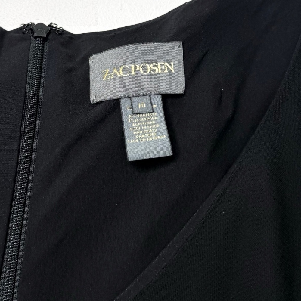 ZAC POSEN | Silk Black & Plum Purple Colorblock V-Neck Sheath Dress Sz. 10 - Picture 3 of 4